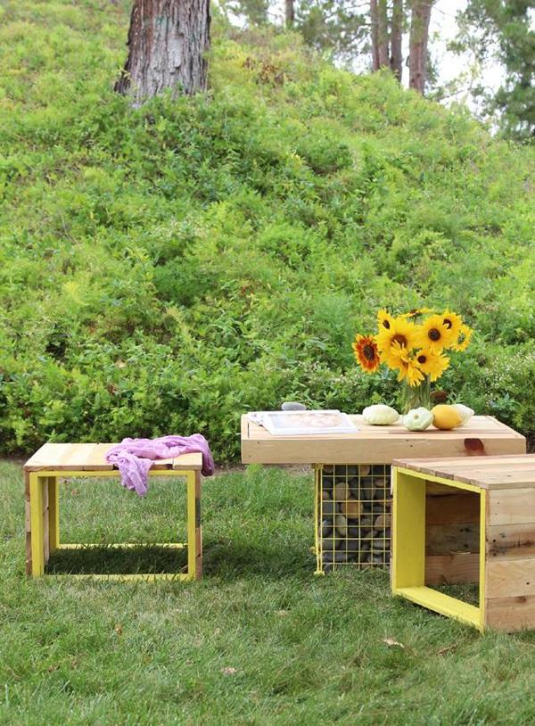 Pallet Bench and Gabion Table.