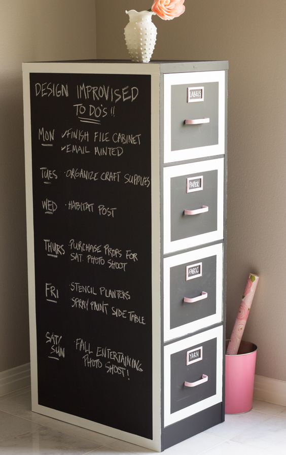 Chalkboard Paint File Cabinet Makeover for Craft Storage.