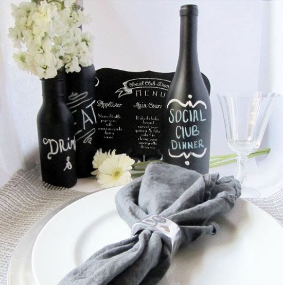 DIY Chalkboard Wine Bottle Centerpieces.