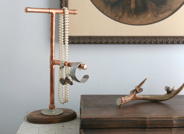 Industrial modern copper jewelry display.