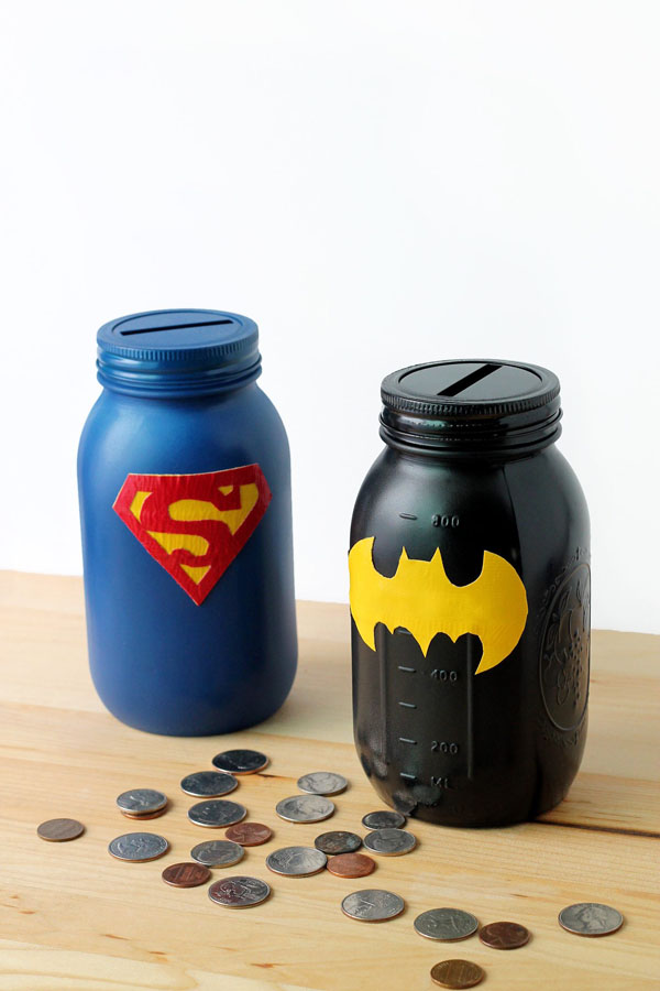 Mason Jar Superhero Banks.