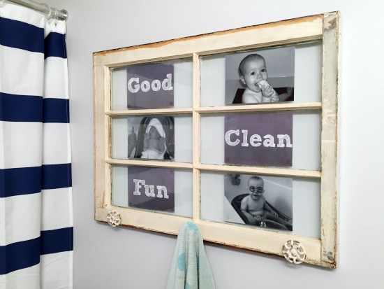 Old Wood Window to Towel Rack.