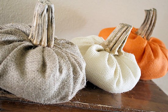 DIY Burlap Pumpkins with Real Stems from A Diamond in the Stuff.