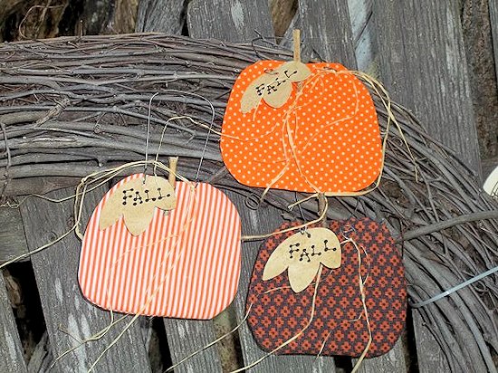 Scrappy Fabric Pumpkin Ornaments from Thrifty Fun.