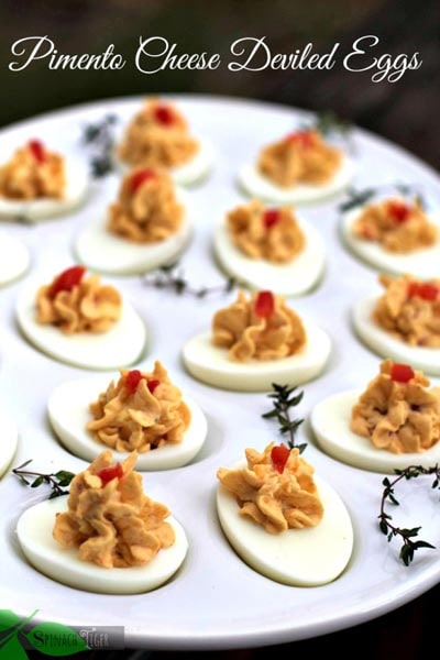 Spicy Pimento Cheese Deviled Eggs.