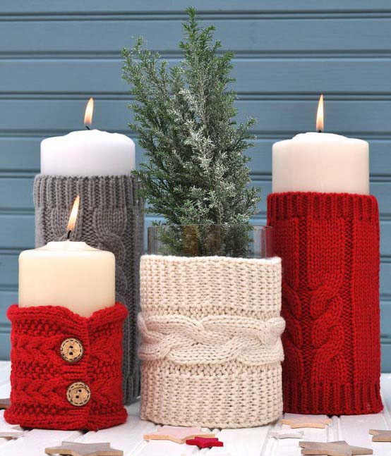 Cozy Knitted Christmas Candle Decor.