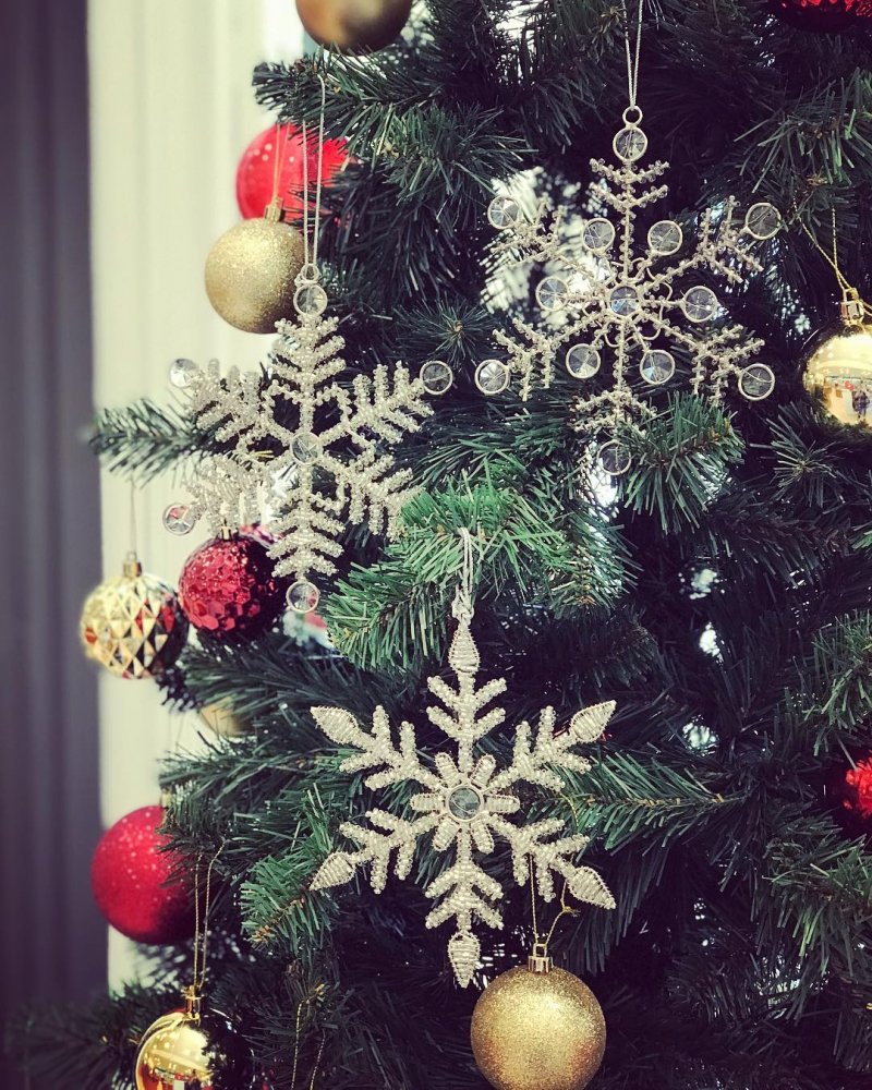 Hand made glass and wire snowflake ornaments.