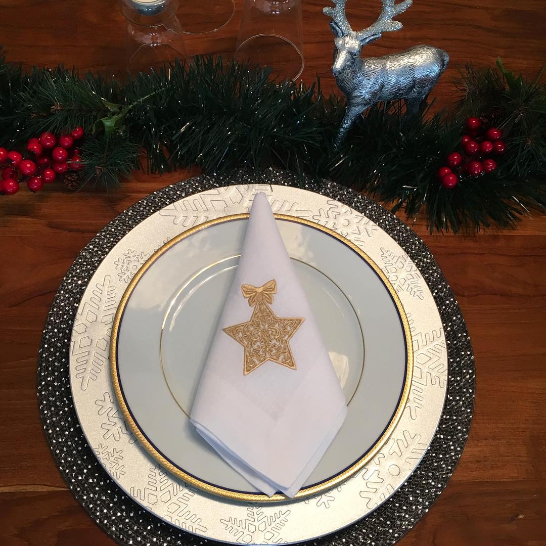 New Year's napkin in gold color.