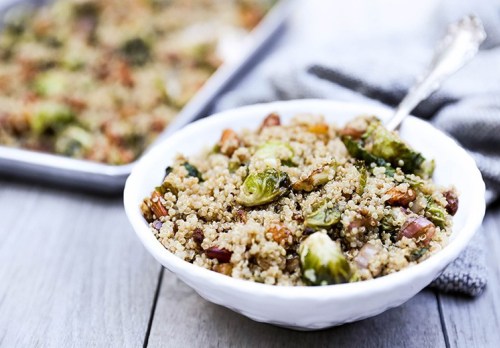 Quinoa with Roasted Brussels Sprouts and Leeks