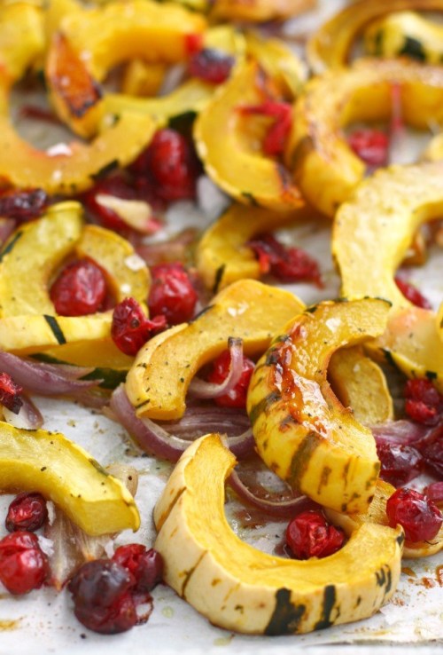 Roasted Delicata Squash with Fresh Cranberries