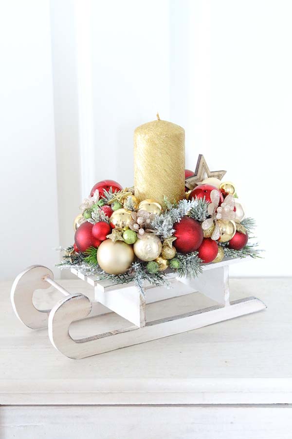 Santa Sleigh Christmas Candle Centerpiece.