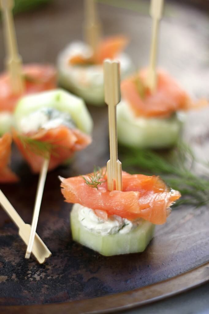 Smoked Salmon and Cream Cheese Cucumber Bites.