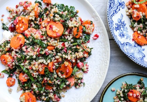 Wilted Kale and Couscous Salad with Carrots and Cranberries