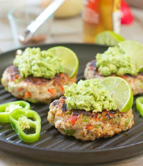 Chili Lime Chicken Burgers with Avocado Salsa by Laughing Spatula