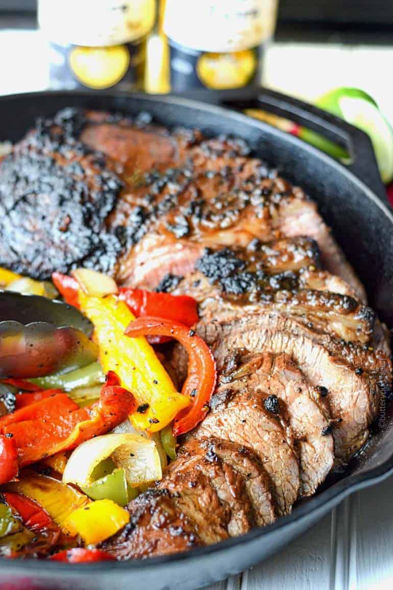 Grilled Tri Tip with Onions & Peppers.