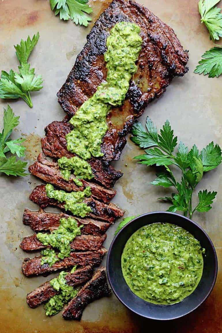 Marinated Skirt Steak with Chimichurri.