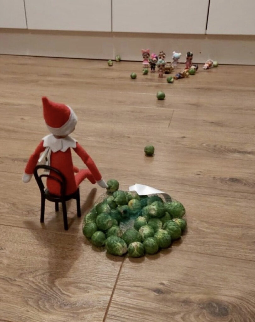 Elf Bowling with brussel sprouts