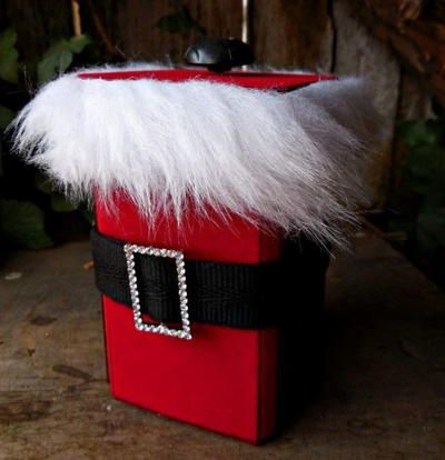 Charismatic fuzzy buckled Santa gift box