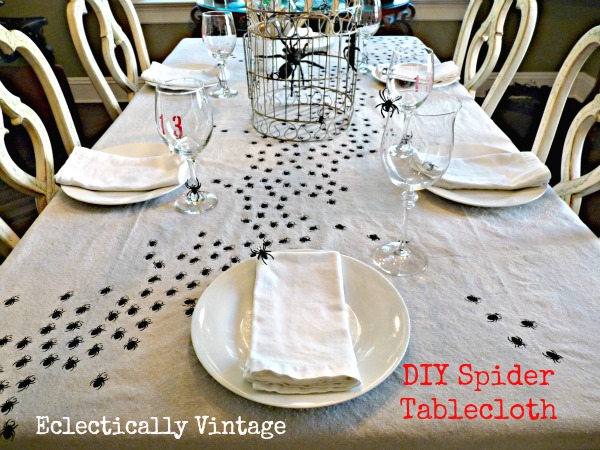 Simple table decor with diy spider table cloth