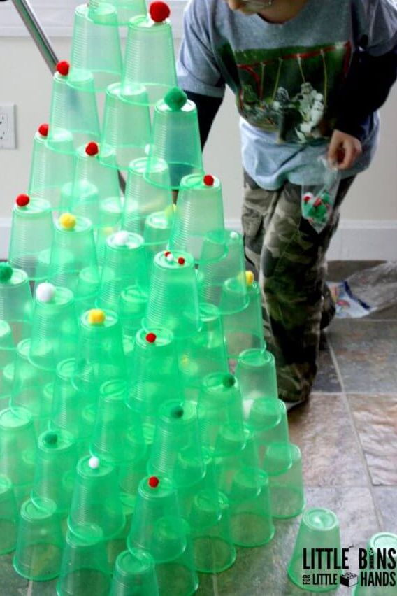 Awesome Christmas cup tower challenge.