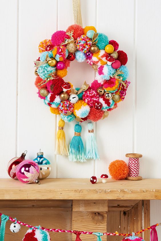 Awesome pom pom wreath.