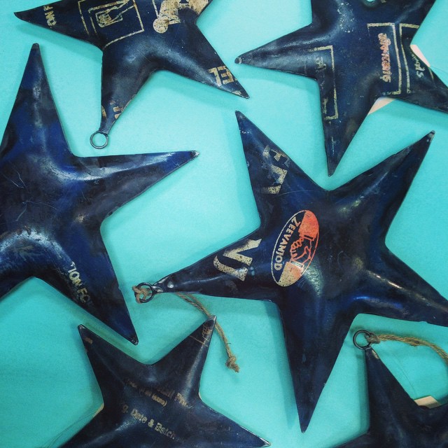 Blue metal star ornament for Christmas tree