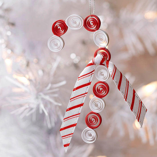 Chic quilled candy cane Christmas ornament for kids.