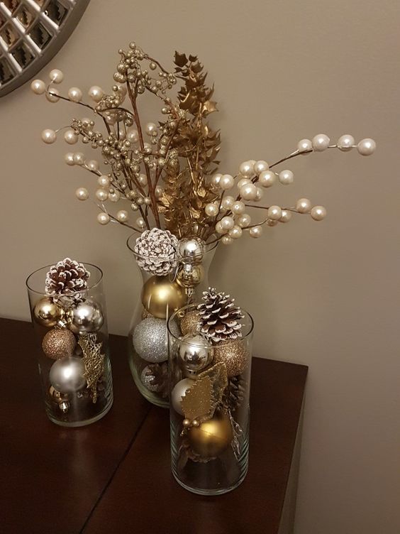 Cool copper and silver ornaments centerpiece.