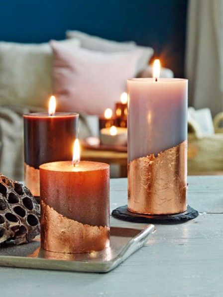 Copper-painted Christmas candle decoration.