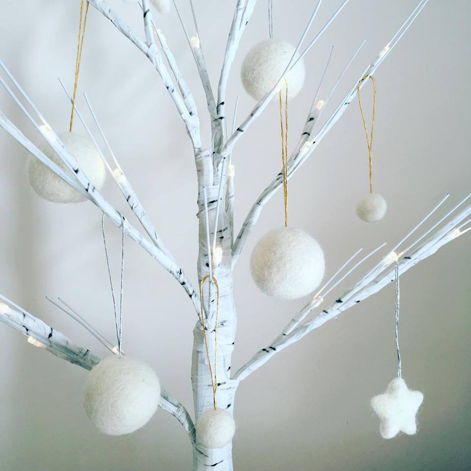 Felt ball snowball and star Christmas tree ornaments