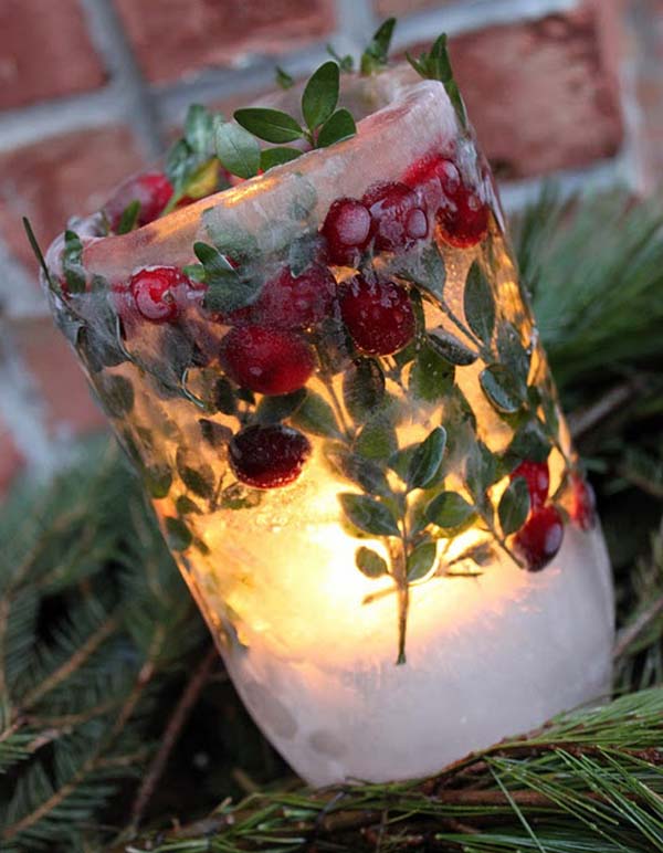 Frozen berries and leaves look amazing in Snowy Lantern.