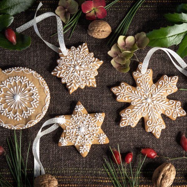 Gingerbread different star shape ornaments for Christmas tree