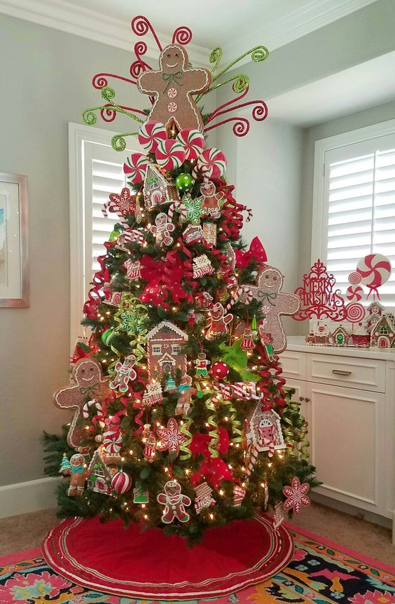 Gingerbread theme Christmas tree decor with a yummy tree topper.