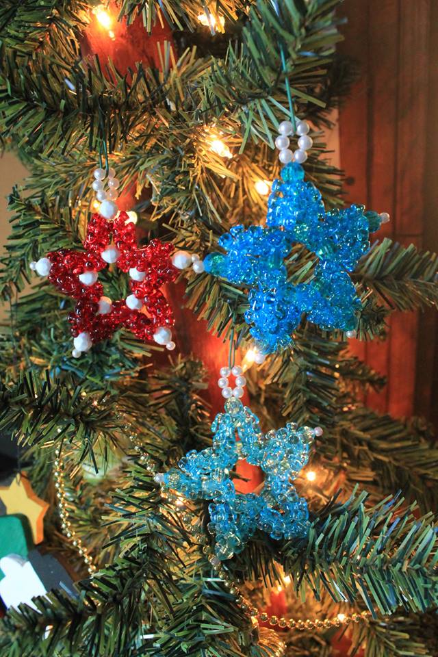 Glittery star Christmas ornaments