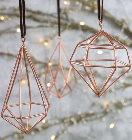 Nice geometric copper hangings.