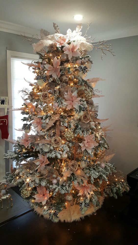 Nice white Christmas tree with blush, pink, gold, champagne, and a touch of black