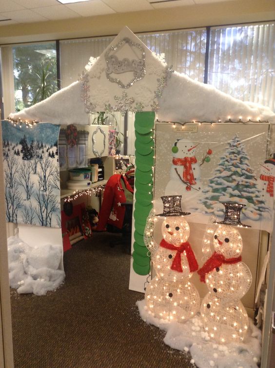 Office cubicle turned into a winter wonderland