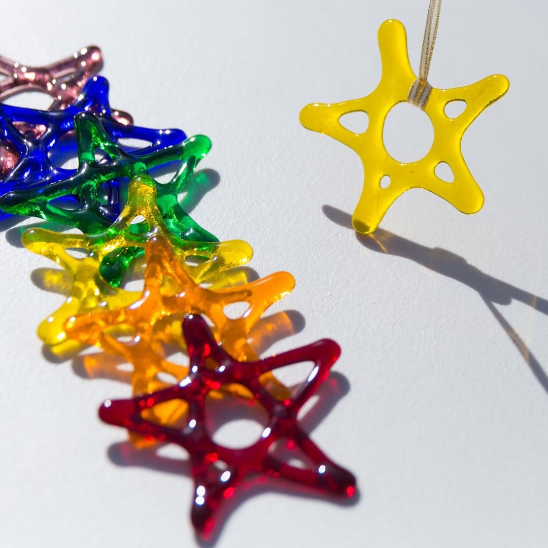 Rainbow sparkle glass star tree ornaments