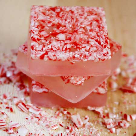 Simple candy cane soap decor idea.