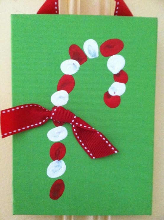 Thumbprint candy cane DIY Christmas card.