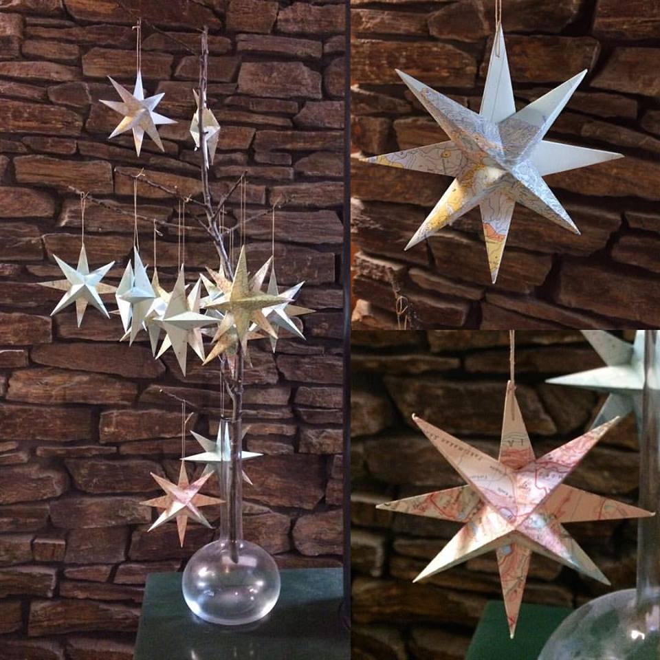 Vintage map star Christmas tree ornaments