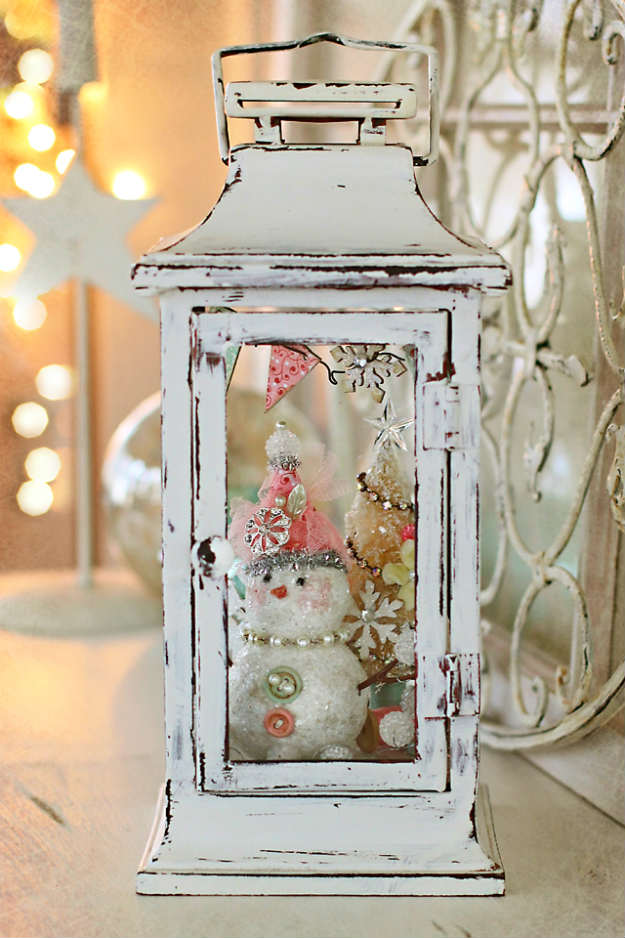 Vintage style snowman lantern for Christmas decor. 