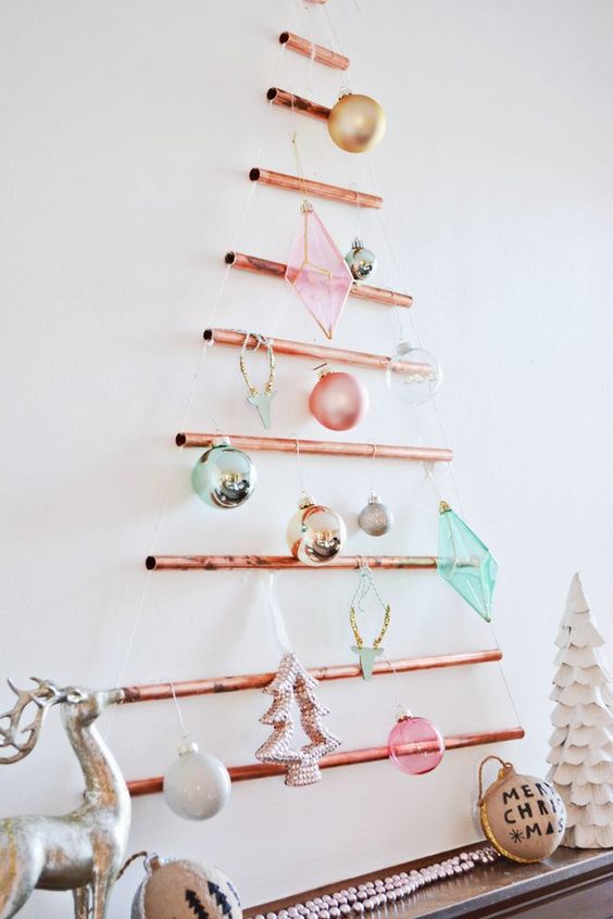 Wall-mounted copper Christmas tree. 