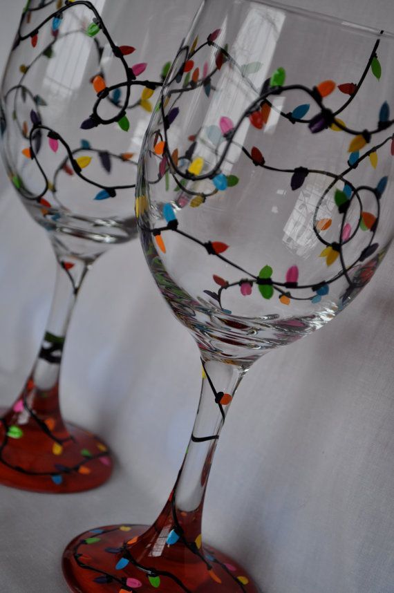 Beautifully decorated Christmas lights on wine glass