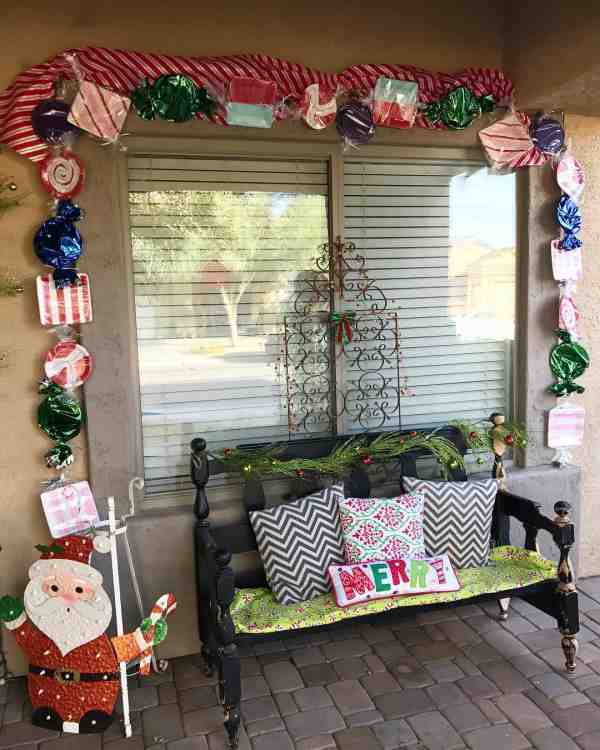 Candy garland decoration for front porch. Candy garland decoration for front porch