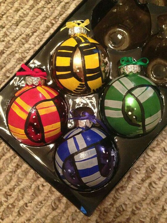 Colorful ornaments for Christmas with a Harry Potter theme.