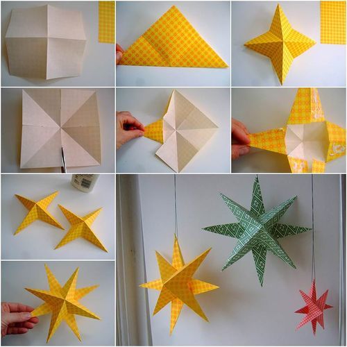 Colorful paper star ornament tutorial.