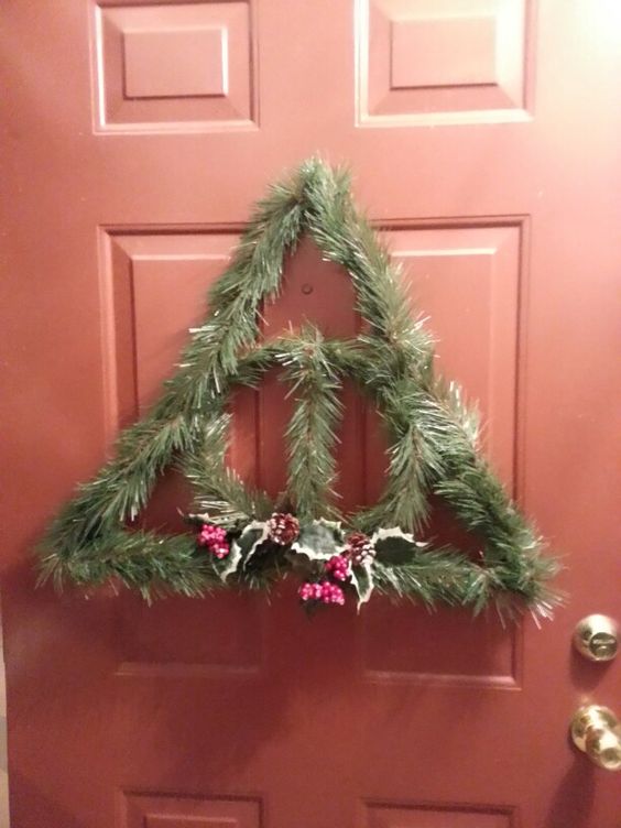 Deathly Hallows wreath for the front door at Christmas.