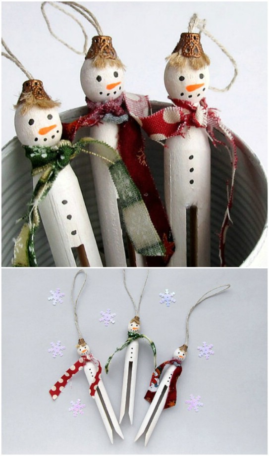 Fabulous old fashioned wooden clothespins decorated as snowman