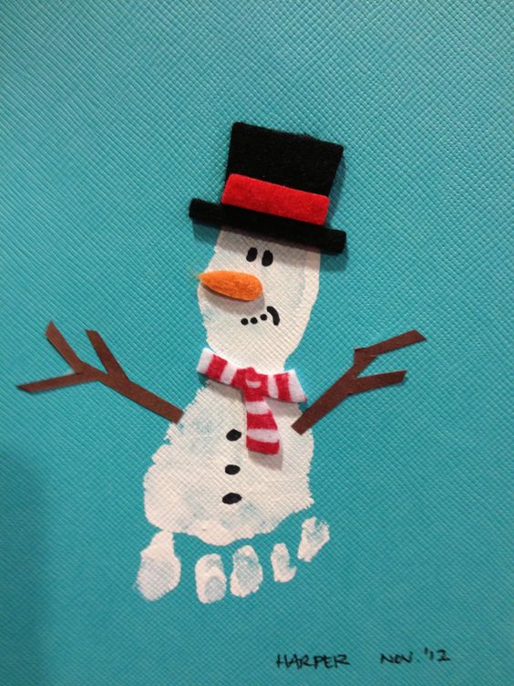 Footprint snowman looks fabulous. 